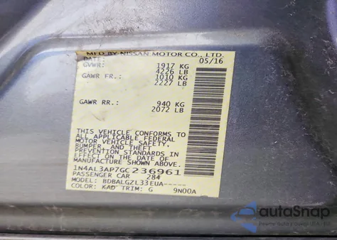 2016 Nissan Altima 2.5 z USA, uszkodzony, nr VIN 1N4AL3AP7GC236961